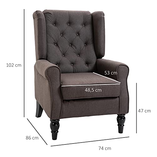 HOMCOM Einzelsessel Relaxsessel Ohrensessel Einzelstuhl Akzentsessel mit Tufting Holzfüße Polyester Braun 74 x 86 x 102 cm : Küche, Haushalt &amp; Wohnen