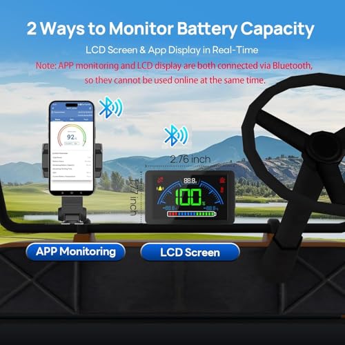 DCHOUSE 48V 100Ah Lifepo4 Golfwagen Lithium Batterie, mit 48V 18A Lithium Batterie Ladegerät, integriertes Smart 200A BMS, LCD Monitor &amp; Mobile APP, Spitzenstrom 600A : Auto &amp; Motorrad