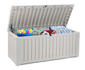 Koll Living Auflagenbox/Kissenbox 570 Liter l 100% Wasserdicht l mit Belüftung dadurch kein übler Geruch/Schimmel l Moderne Holzoptik l Deckel belastbar bis 250 KG (2 Personen) (Weiß): Garten