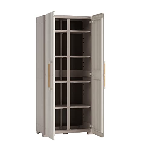 Keter Groove Kunststoffschrank, Mehrzweckschrank, beige/sand, 80 x 45 x 180 cm, inklusiv 8 Einlegeböden mit je 15kg Tragkraft (TÜV zertifiziert), für drinnen und draußen geeignet : Küche, Haushalt &amp; Wohnen