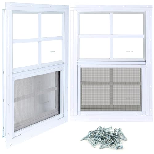 Melkus Schuppenfenster, 45,7 x 68,6 cm, bündig montiert, Haushaltsfenster mit gehärtetem Glas und Bildschirm, Schiebefenster für Hühnerstall, Schuppen, Garage, Spielhaus, Scheune, Gewächshaus, Weiß, 2 : Baumarkt