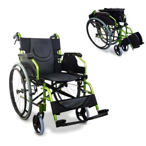 Mobiclinic®, Rollstuhl, Bolonia, Aluminium, Faltbar und leicht, Klappbare geteilte rückenlehne, Abnehmbare fußstütze, Armlehnen, Für erwachsene, Grün : Drogerie &amp; Körperpflege