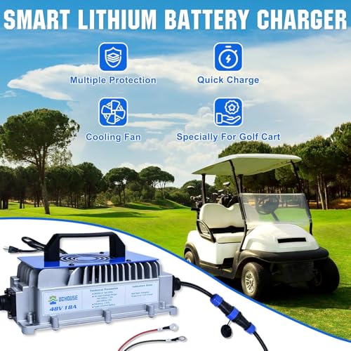 DCHOUSE 48V 100Ah Lifepo4 Golfwagen Lithium Batterie, mit 48V 18A Lithium Batterie Ladegerät, integriertes Smart 200A BMS, LCD Monitor &amp; Mobile APP, Spitzenstrom 600A : Auto &amp; Motorrad