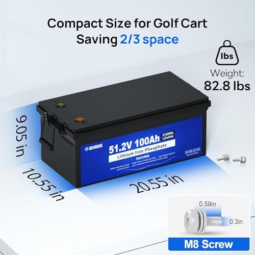 DCHOUSE 48V 100Ah Lifepo4 Golfwagen Lithium Batterie, mit 48V 18A Lithium Batterie Ladegerät, integriertes Smart 200A BMS, LCD Monitor &amp; Mobile APP, Spitzenstrom 600A : Auto &amp; Motorrad