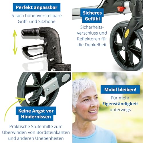 Weinberger leichter klappbarer Alu Rollator all Inclusive mit Tasche Stockhalter Bremsen, Leichtgewicht nur 7,3 kg, höhenverstellbar, Gehwagen Gehhilfe Reiserollator, Farbe Silber Schwarz : Drogerie &amp; Körperpflege