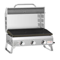 Onlyfire Tischgasgrill mit 3 Brenner | Edelstahl Plancha Gasgrill | mit Deckel, Grillplatte, Thermometer | Grillfläche 57 x 36 cm | Keramische Lackbeschichtung | BBQ Camping | Tragbarer Balkongrill : Garten