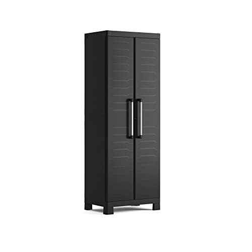 Keter Detroit Besenschrank, Utility Kunststoffschrank, Schwarz, 65 x 45 x 182 cm   Flexibler, Pflegeleichter &amp; Nachhaltiger Universalschrank : Küche, Haushalt &amp; Wohnen