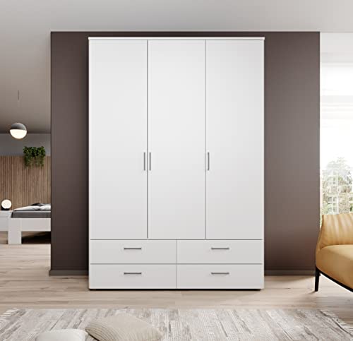 möbelando Kleiderschrank Spazio in Weiß mit 4 Schubladen und 3 Türen. Abmessungen (BxHxT) 137,8x198,6x48 cm : Küche, Haushalt &amp; Wohnen