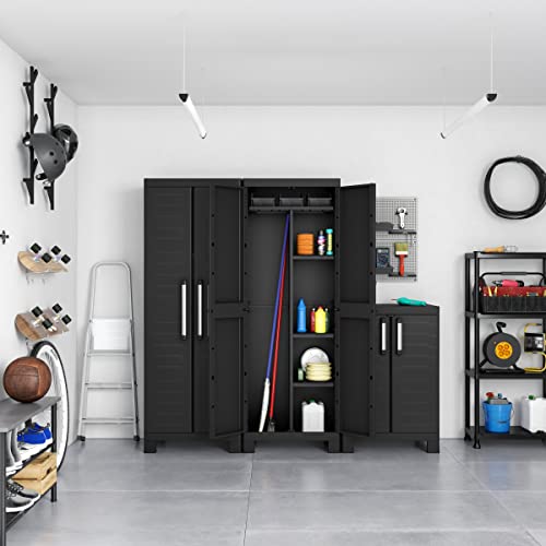 Keter Detroit Besenschrank, Utility Kunststoffschrank, Schwarz, 65 x 45 x 182 cm   Flexibler, Pflegeleichter &amp; Nachhaltiger Universalschrank : Küche, Haushalt &amp; Wohnen