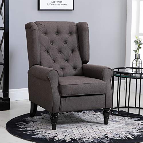 HOMCOM Einzelsessel Relaxsessel Ohrensessel Einzelstuhl Akzentsessel mit Tufting Holzfüße Polyester Braun 74 x 86 x 102 cm : Küche, Haushalt &amp; Wohnen