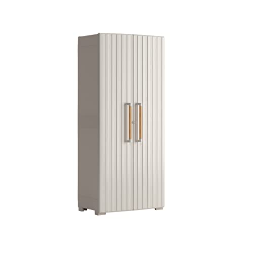 Keter Groove Kunststoffschrank, Mehrzweckschrank, beige/sand, 80 x 45 x 180 cm, inklusiv 8 Einlegeböden mit je 15kg Tragkraft (TÜV zertifiziert), für drinnen und draußen geeignet : Küche, Haushalt &amp; Wohnen