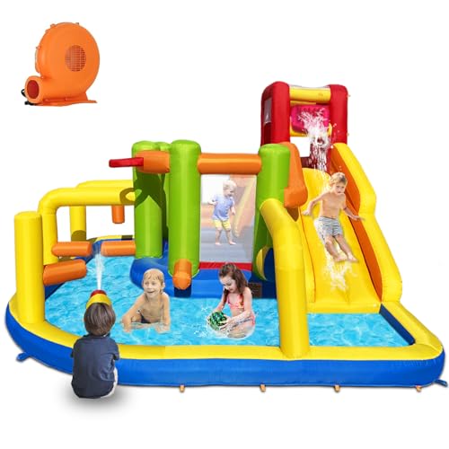 Baralir Hüpfburg XXL mit Wasserrutsche und Gebläse – Ideal für Garten, Perfektes Spielhaus für Kinder Outdoor, Sicheres Spielplatz Erlebnis: Spielzeug