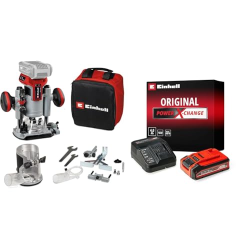 Einhell Professional Akku Oberfräsen Kantenfräsen Set TP RO 18 Set Li BL Power X Change (18 V, Brushless, Frästiefen Feineinstellung, inkl Zubehör, Tasche und 4,0 Ah Akku) : Baumarkt