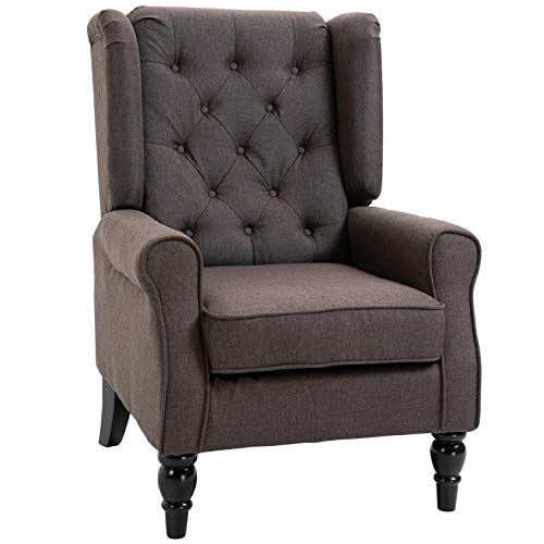 HOMCOM Einzelsessel Relaxsessel Ohrensessel Einzelstuhl Akzentsessel mit Tufting Holzfüße Polyester Braun 74 x 86 x 102 cm : Küche, Haushalt &amp; Wohnen