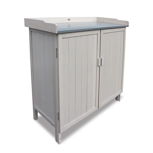 Habau Gartenschrank Lino mit integriertem Pflanztisch, grau, 98 x 48 x 95 cm : Garten