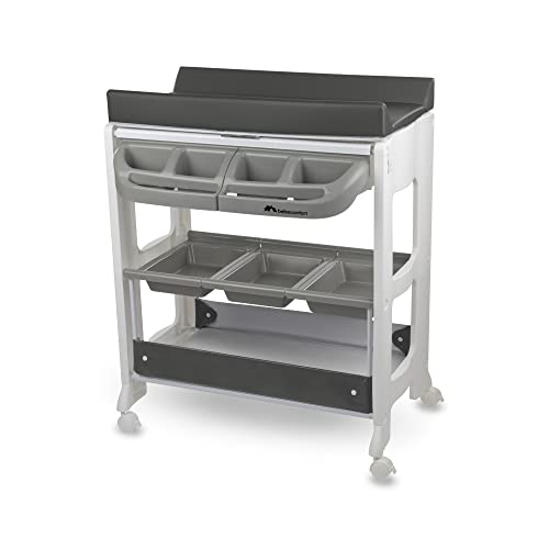 Bebeconfort Dolphy, 2 in 1 Baby Badewanne &amp; Wickelkommode, 0 –12 Monate (max. 11 kg), Einfach Bewegbar Dank 4 Rollen, Aufbewahrungsfächer, Gepolsterte Wickelauflage, Einfache Wannenleerung, Grey Mist : Baby