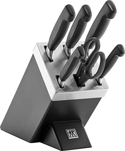 ZWILLING Vier Sterne Selbstschärfender Messerblock, 7 teilig, Messer und Schere aus rostfreiem Spezialstahl/Kunststoff Griff, Schwarz [Made in Germany] : Küche, Haushalt &amp; Wohnen