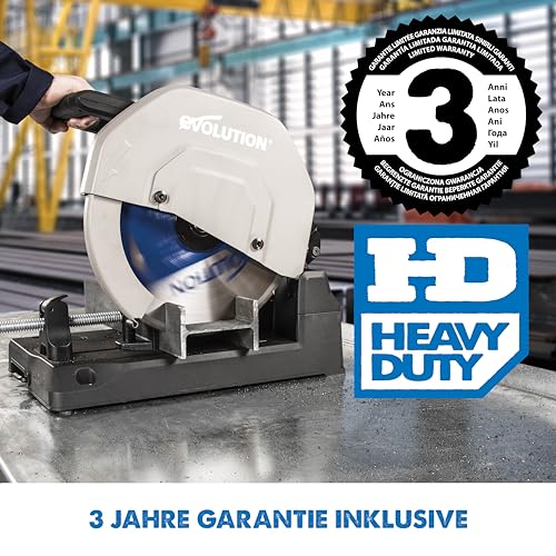 Evolution S355CPS Kappsäge Kapp Zug Gehrungssäge Metallkappsäge 2200 W | inkl. Ø 355 mm Klinge aus Baustahl Sägeblatt zum Schneiden von Metall | Schnittleistung von 120 x 120 mm | 0 45˚ Gehrung : Baumarkt